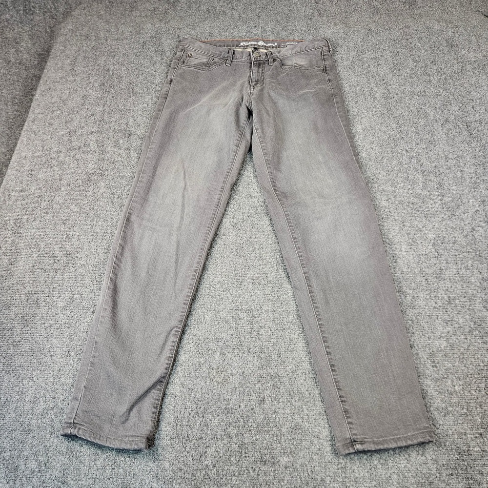 Eddie Bauer Womens 4 Flannel Lined Jeans Grey Boyfriend Relaxed Leg Plaid Lining